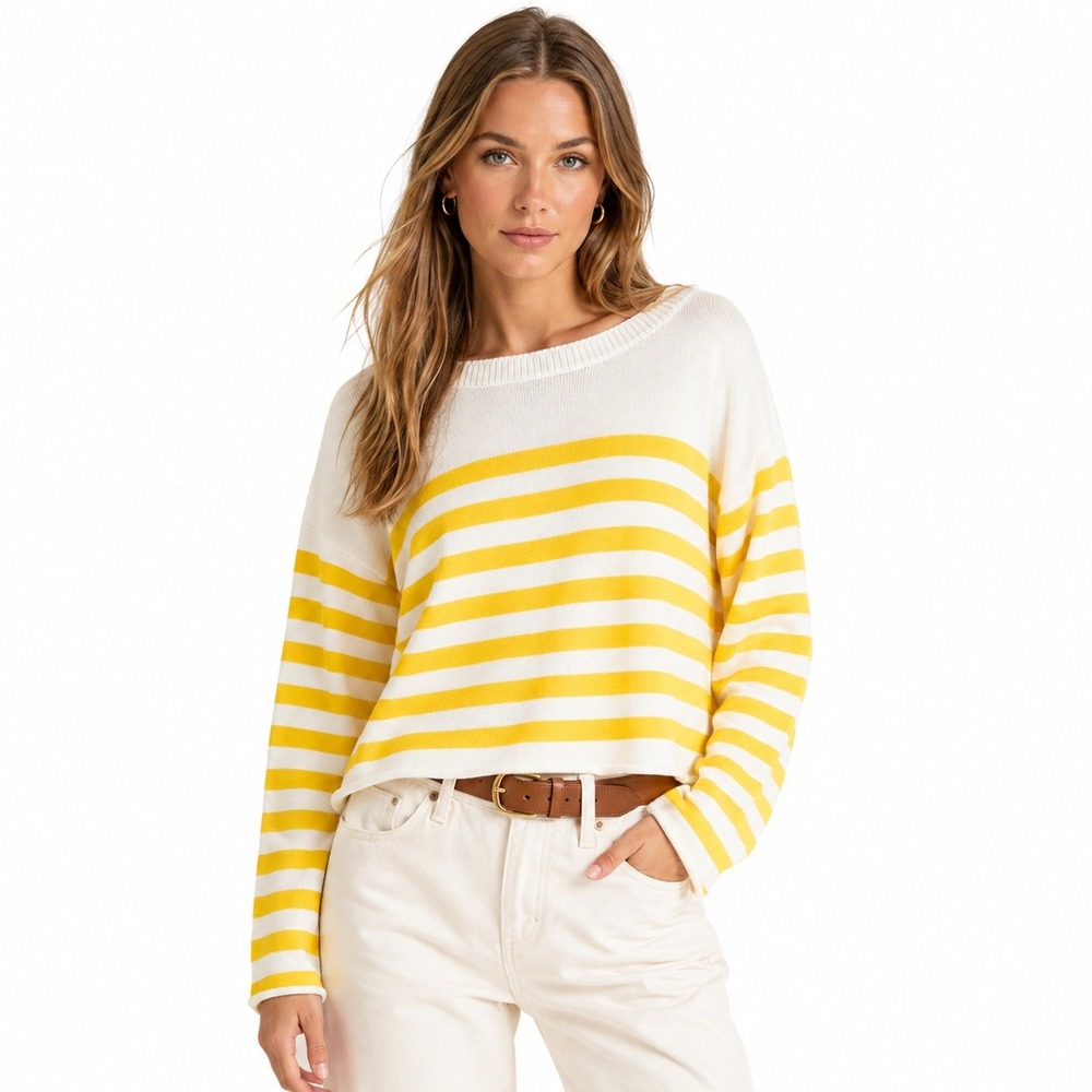 41 Hawthorn Addy Crewneck Long Sleeve Sweater Yellow White‎ Striped XL NWT